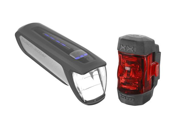 B&M LED Akkuleuchten Set 70 LUX IXON Core 2 + IXXI 70 Lux 181/383CL silber