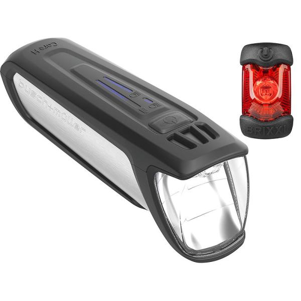 B&M LED Akkuleuchten Set 70 LUX IXON Core 2 Highbeam + BRIXXI 70 Lux 181H/385 silber